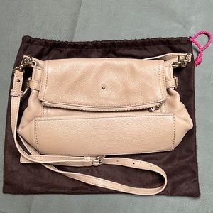 Kate Spade Cobble Hill Carson Leather Foldover Small Crossbody Taupe HandBag